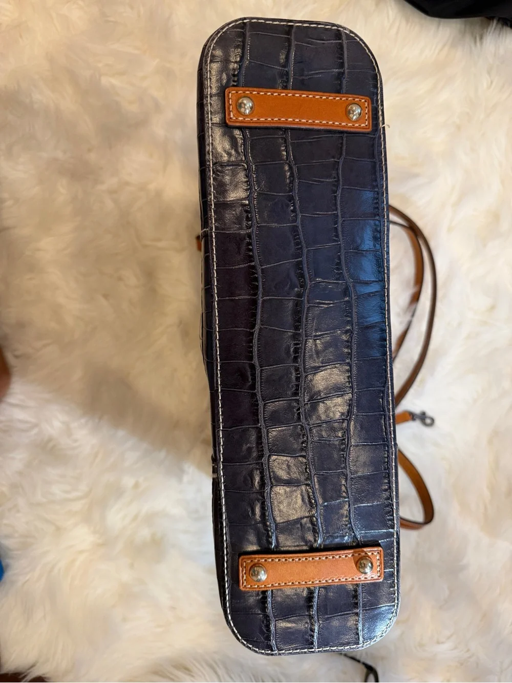 Dooney & Bourke Black Croc-Embossed Tote with Tan Trim